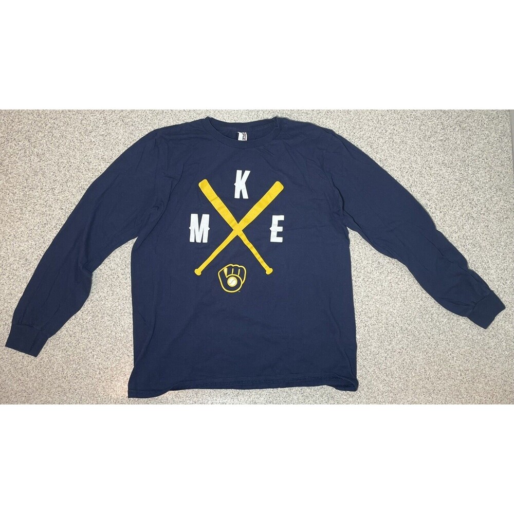 MILWAUKEE BREWERS Blue Long Sleeve Shirt — MKE - BATS - MENS SIZE MEDIUM